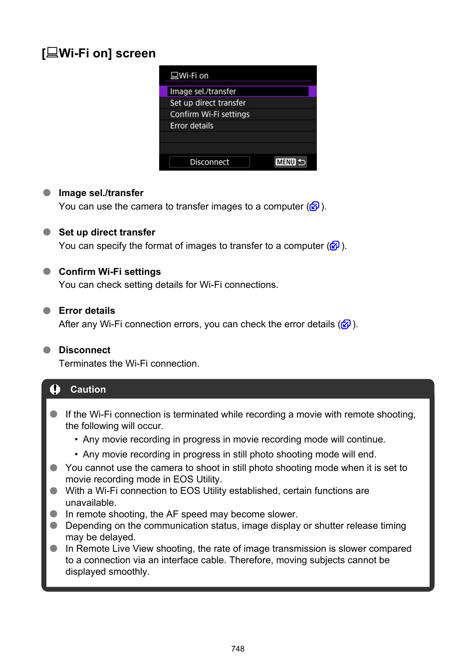 Is displayed on the camera screen, Wi-fi on] screen | Canon EOS R6 Mark II Mirrorless Camera with 24-105mm f/4-7.1 Lens User Manual | Page 748 / 1074