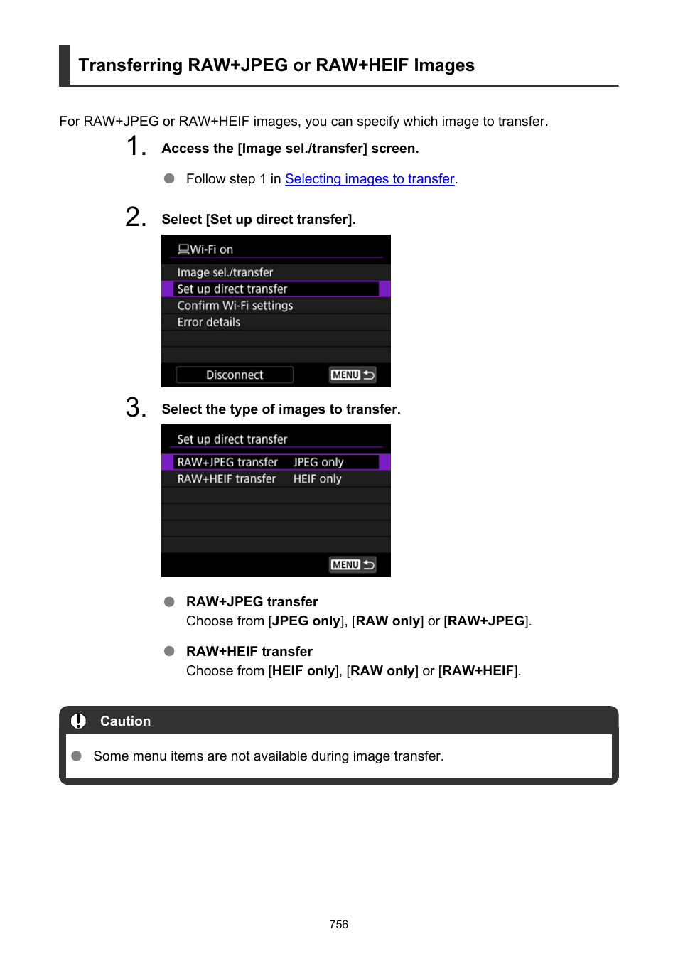 Transferring raw+jpeg or raw+heif images | Canon EOS R6 Mark II Mirrorless Camera with 24-105mm f/4-7.1 Lens User Manual | Page 756 / 1074