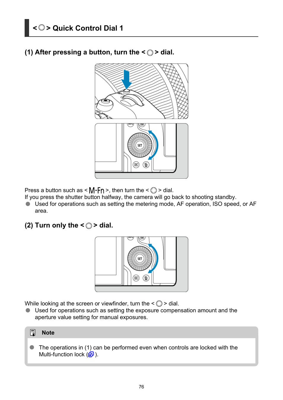 Quick control dial 1 | Canon EOS R6 Mark II Mirrorless Camera with 24-105mm f/4-7.1 Lens User Manual | Page 76 / 1074