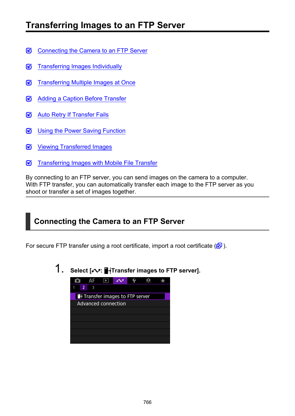 Transferring images to an ftp server, Transfer images to ftp server | Canon EOS R6 Mark II Mirrorless Camera with 24-105mm f/4-7.1 Lens User Manual | Page 766 / 1074