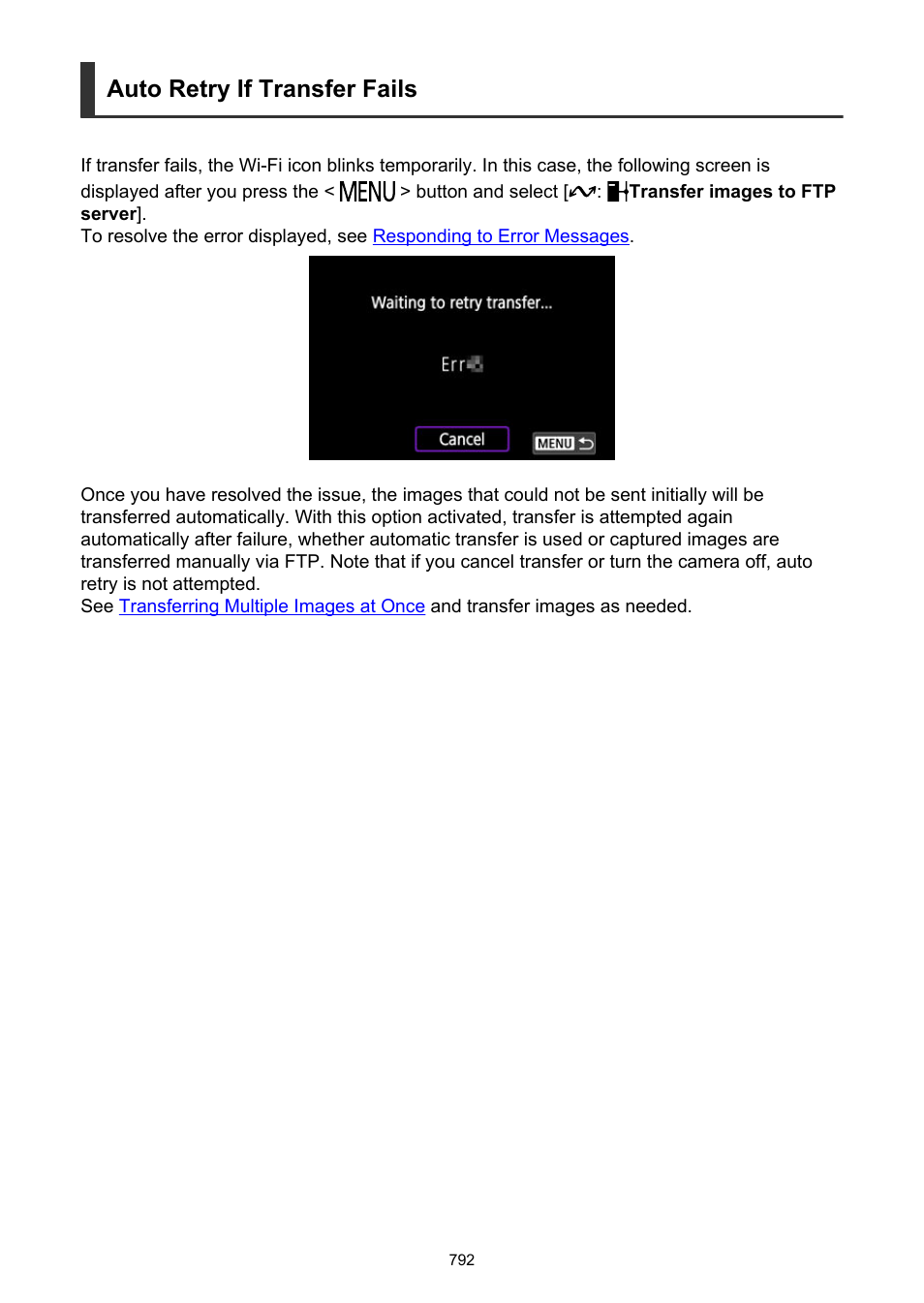 Auto retry if transfer fails, When the connection is recovered, These images can also be transferred | Canon EOS R6 Mark II Mirrorless Camera with 24-105mm f/4-7.1 Lens User Manual | Page 792 / 1074
