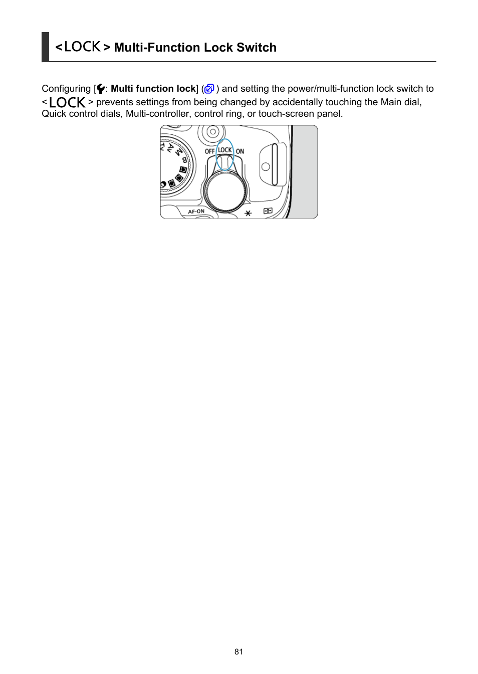 Multi-function lock switch | Canon EOS R6 Mark II Mirrorless Camera with 24-105mm f/4-7.1 Lens User Manual | Page 81 / 1074