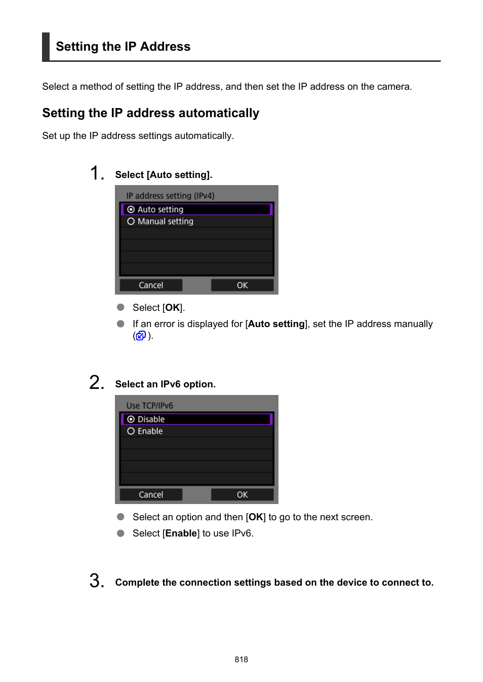 Setting the ip address | Canon EOS R6 Mark II Mirrorless Camera with 24-105mm f/4-7.1 Lens User Manual | Page 818 / 1074