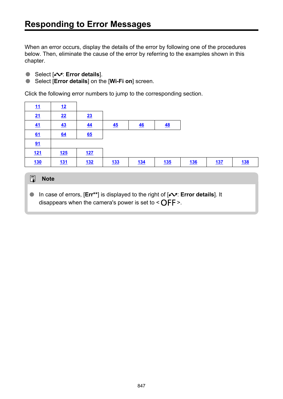 Responding to error messages, To resolve the error displayed, see | Canon EOS R6 Mark II Mirrorless Camera with 24-105mm f/4-7.1 Lens User Manual | Page 847 / 1074