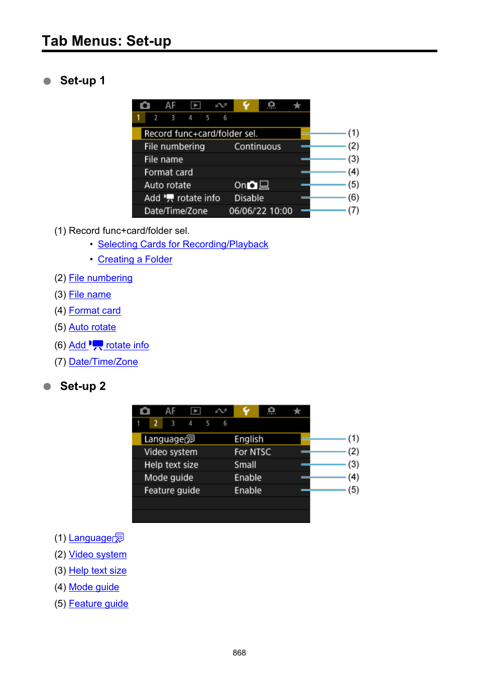 Tab menus: set-up | Canon EOS R6 Mark II Mirrorless Camera with 24-105mm f/4-7.1 Lens User Manual | Page 868 / 1074