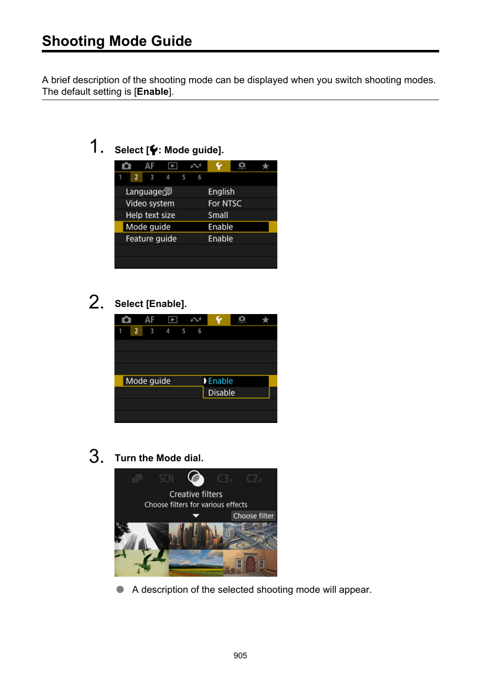 Shooting mode guide, Mode guide | Canon EOS R6 Mark II Mirrorless Camera with 24-105mm f/4-7.1 Lens User Manual | Page 905 / 1074
