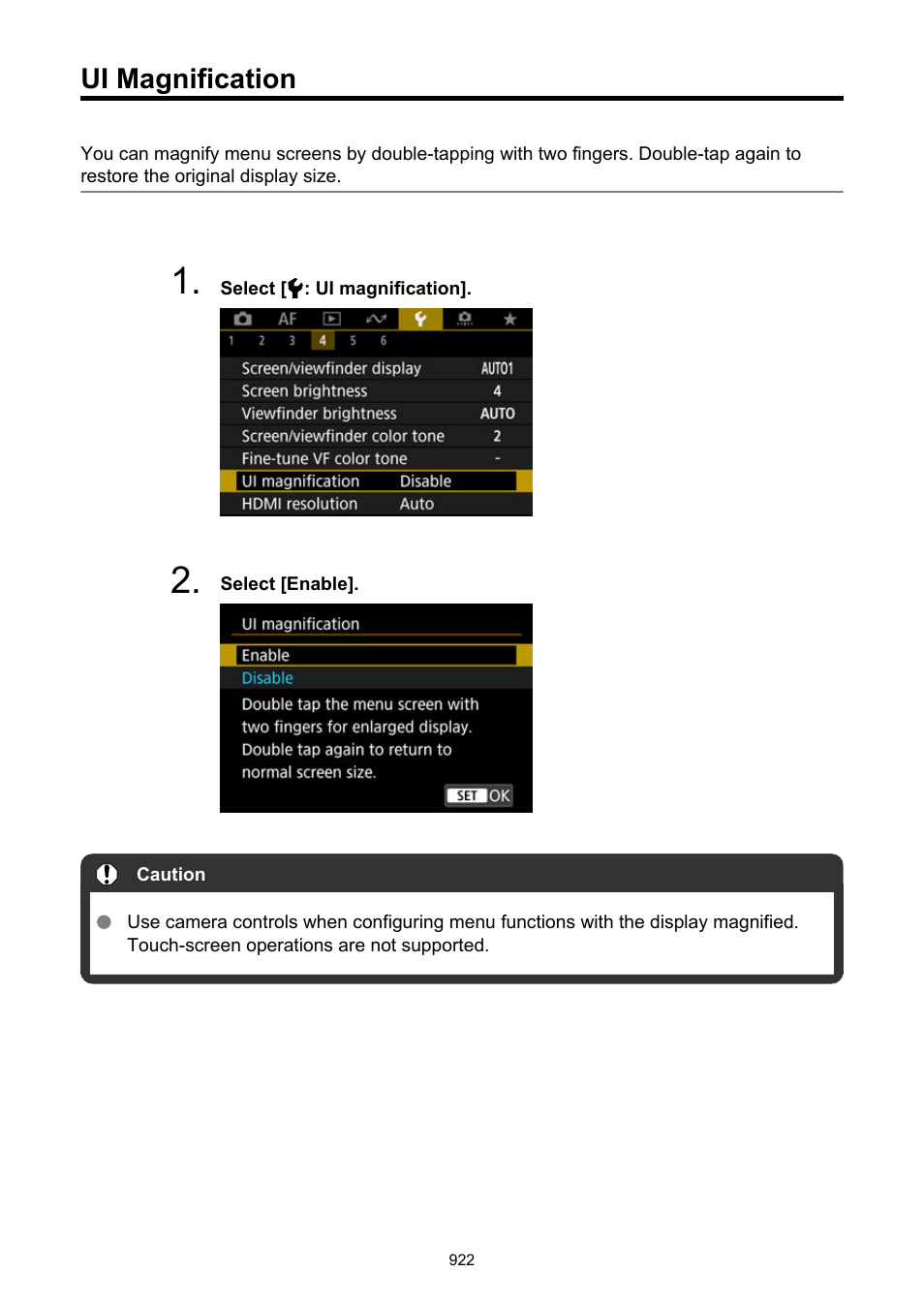 Ui magnification | Canon EOS R6 Mark II Mirrorless Camera with 24-105mm f/4-7.1 Lens User Manual | Page 922 / 1074