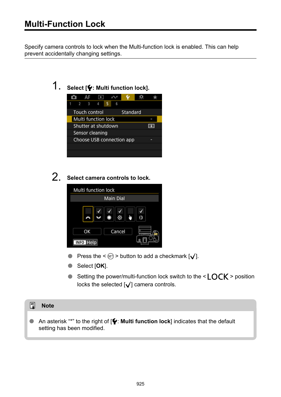 Multi-function lock, Multi function lock | Canon EOS R6 Mark II Mirrorless Camera with 24-105mm f/4-7.1 Lens User Manual | Page 925 / 1074