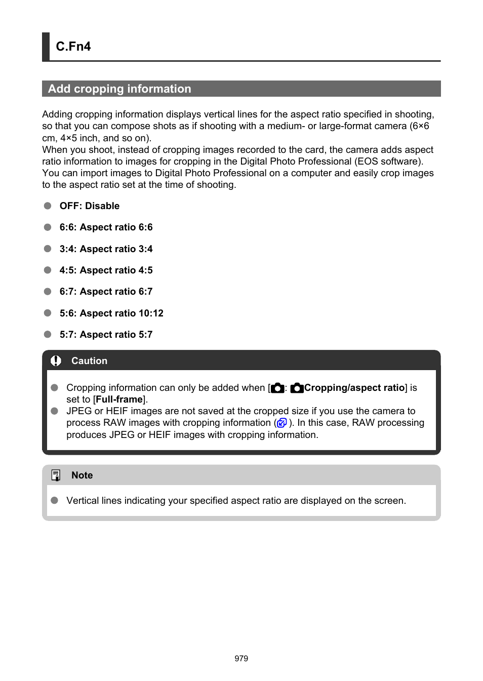 Are displayed with lines indicating the image, Add cropping information, C.fn4 | Canon EOS R6 Mark II Mirrorless Camera with 24-105mm f/4-7.1 Lens User Manual | Page 979 / 1074