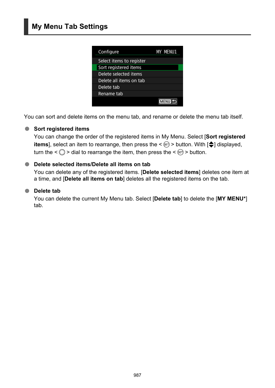 My menu tab settings | Canon EOS R6 Mark II Mirrorless Camera with 24-105mm f/4-7.1 Lens User Manual | Page 987 / 1074