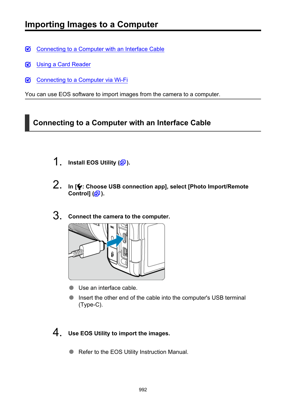 Importing images to a computer | Canon EOS R6 Mark II Mirrorless Camera with 24-105mm f/4-7.1 Lens User Manual | Page 992 / 1074