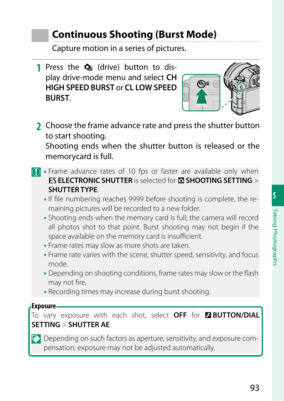 Continuous shooting (burst mode) | FujiFilm X-S10 Mirrorless Camera User Manual | Page 117 / 354