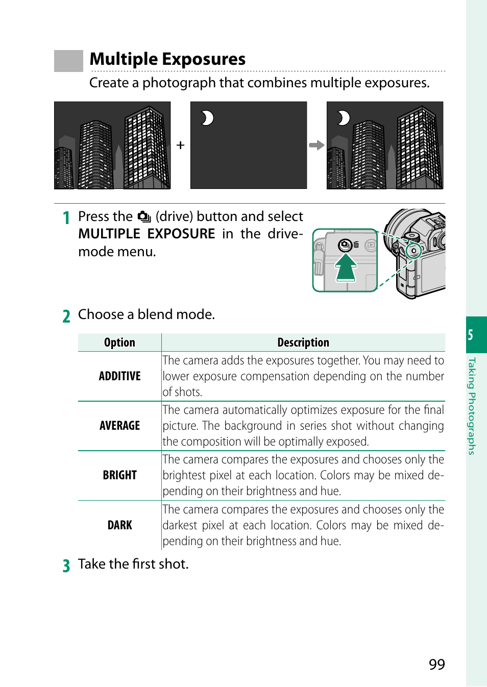 Multiple exposures | FujiFilm X-S10 Mirrorless Camera User Manual | Page 123 / 354