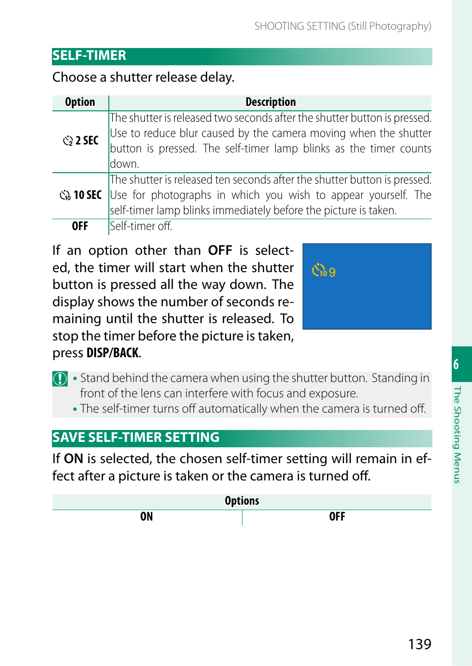 Timer | FujiFilm X-S10 Mirrorless Camera User Manual | Page 163 / 354