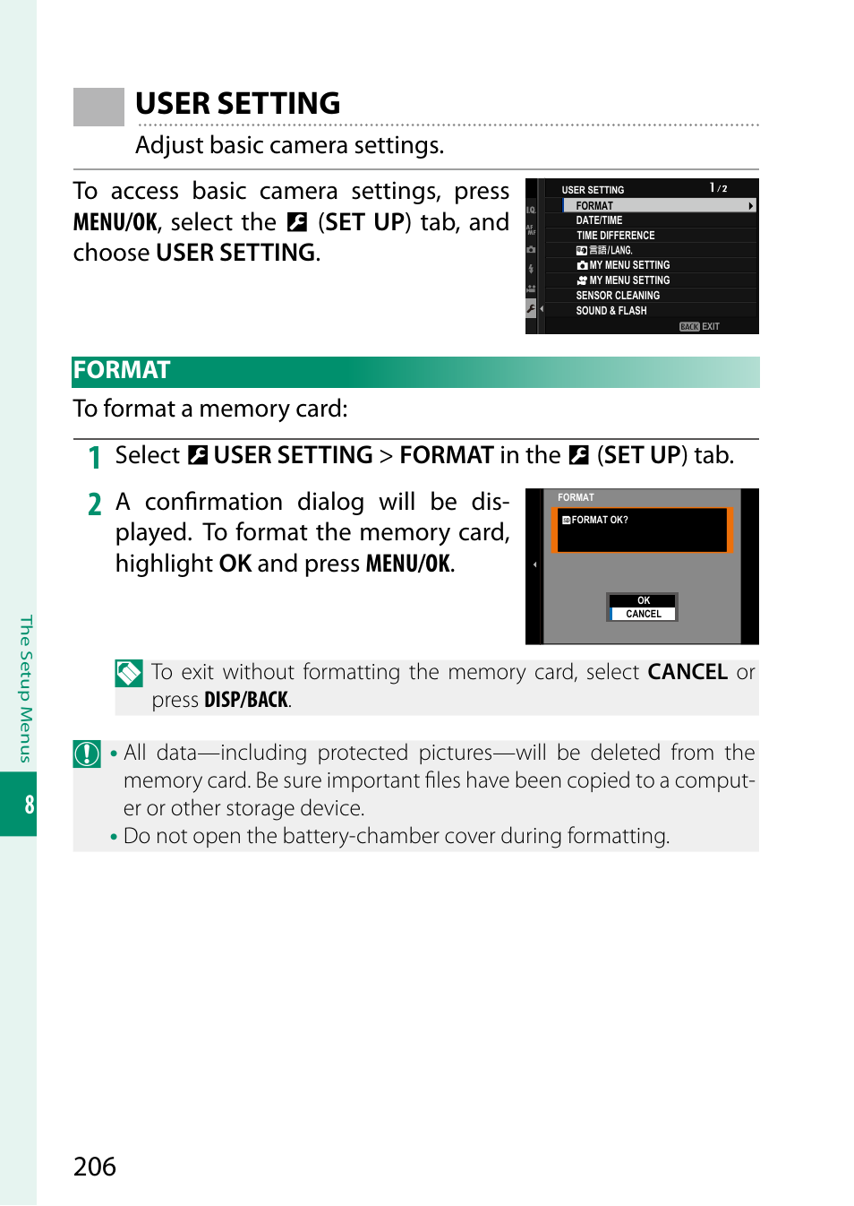 User setting | FujiFilm X-S10 Mirrorless Camera User Manual | Page 230 / 354