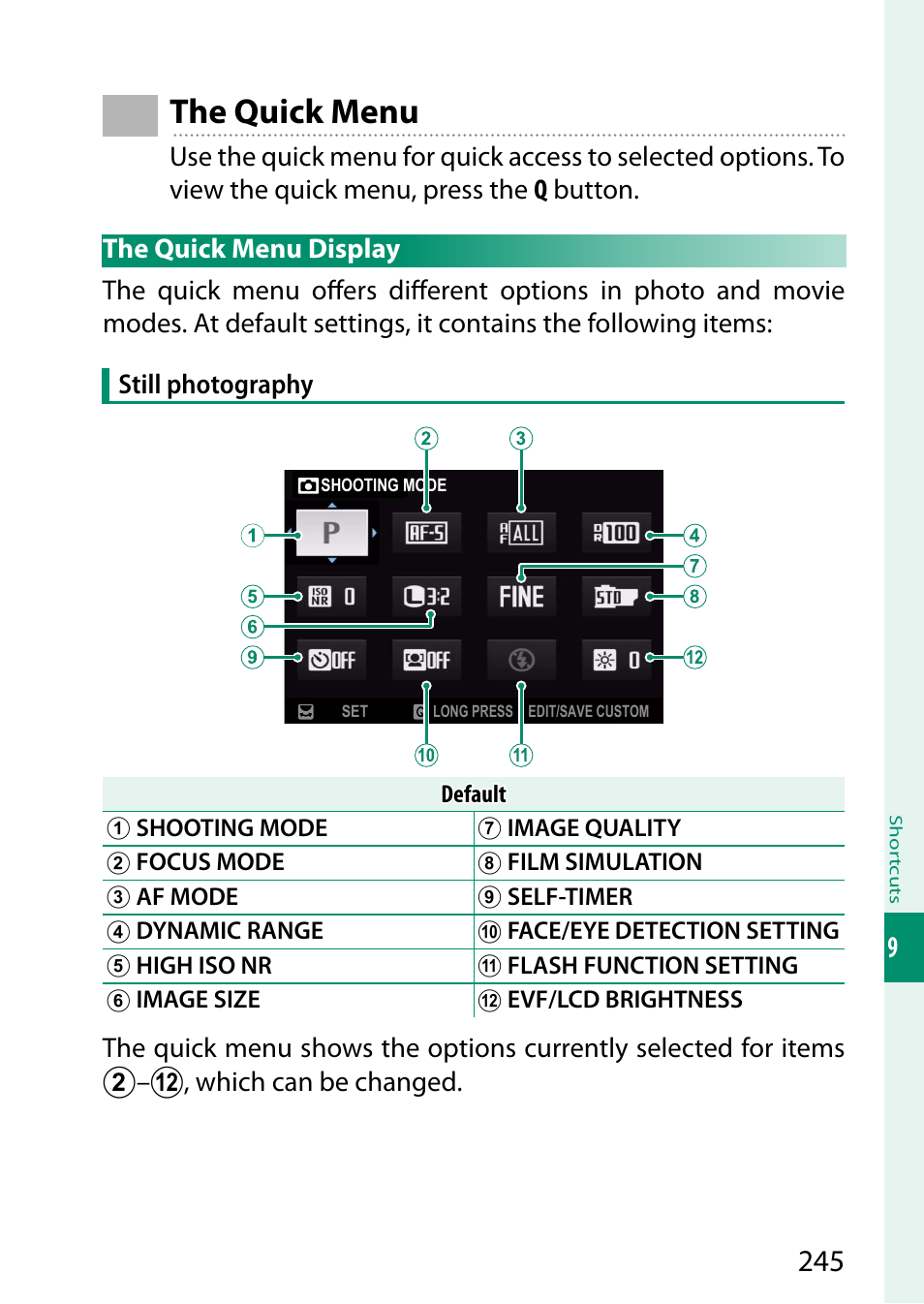 The quick menu | FujiFilm X-S10 Mirrorless Camera User Manual | Page 269 / 354
