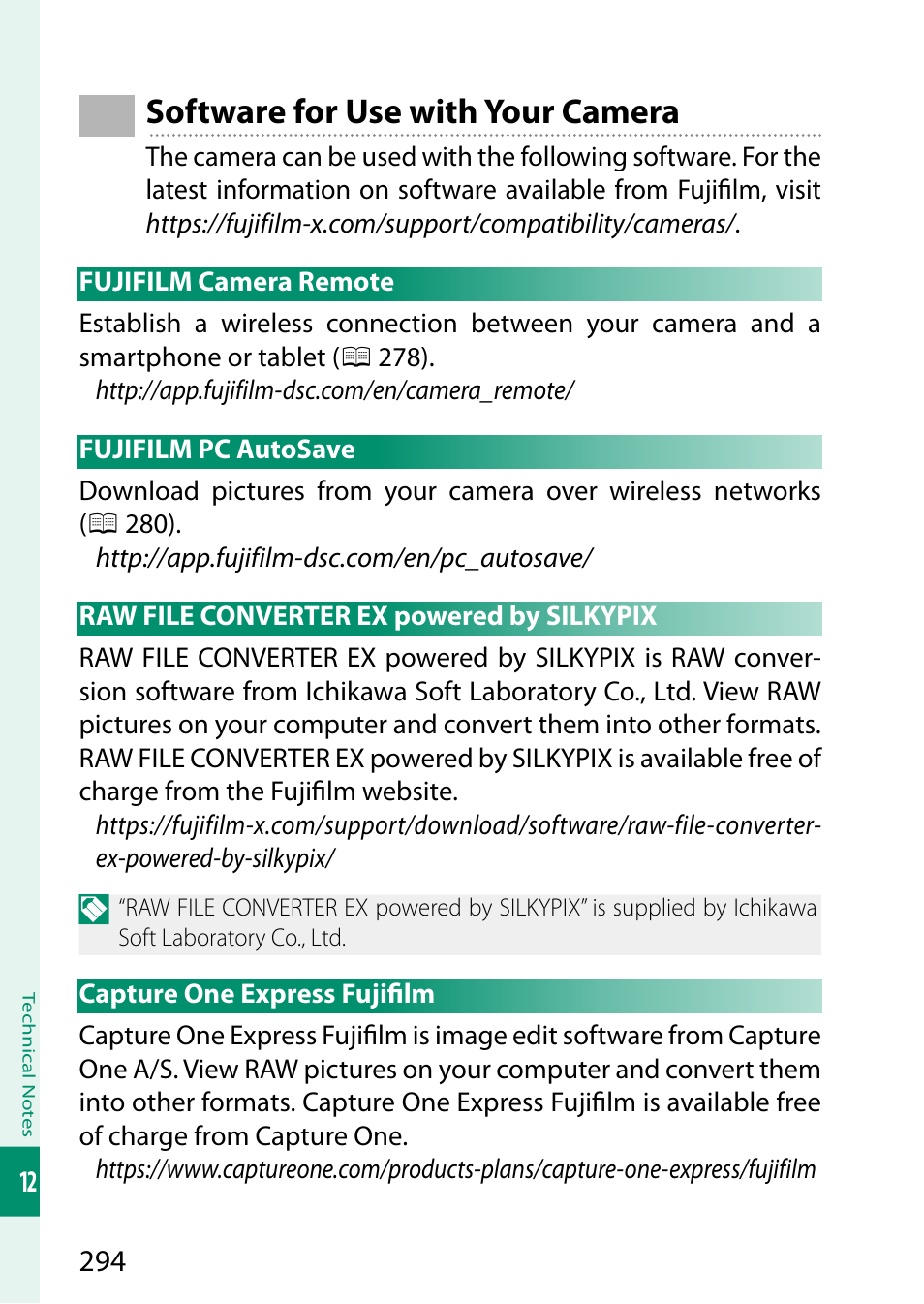 Software for use with your camera | FujiFilm X-S10 Mirrorless Camera User Manual | Page 318 / 354