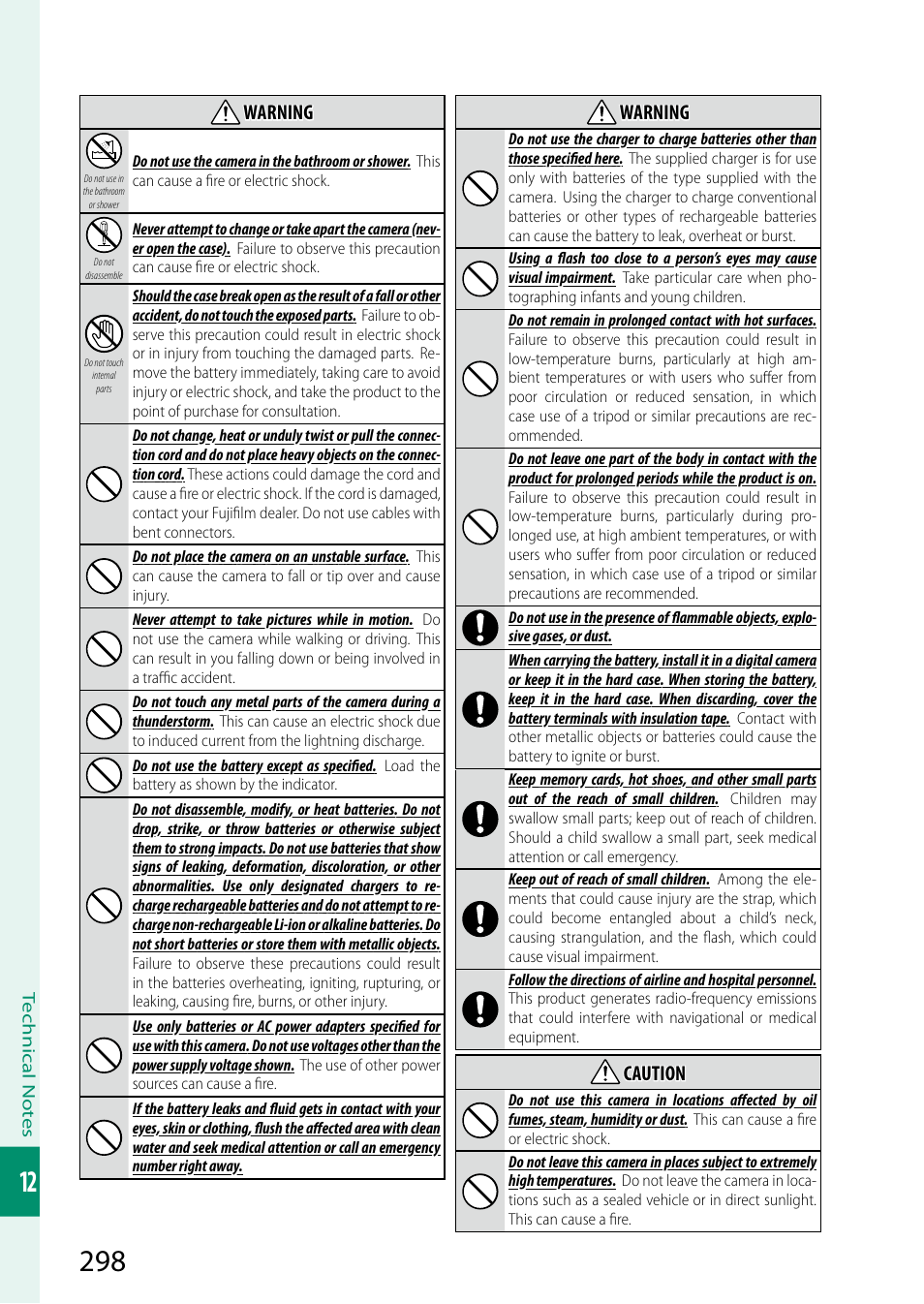 Warning, Caution | FujiFilm X-S10 Mirrorless Camera User Manual | Page 322 / 354