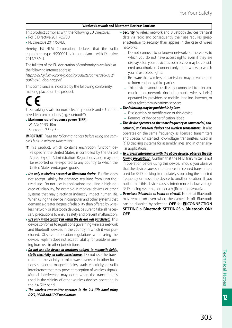 For your safety | FujiFilm X-S10 Mirrorless Camera User Manual | Page 327 / 354