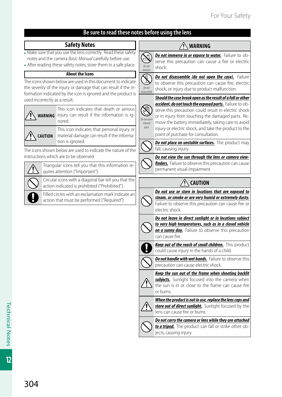 Warning, Caution | FujiFilm X-S10 Mirrorless Camera User Manual | Page 328 / 354