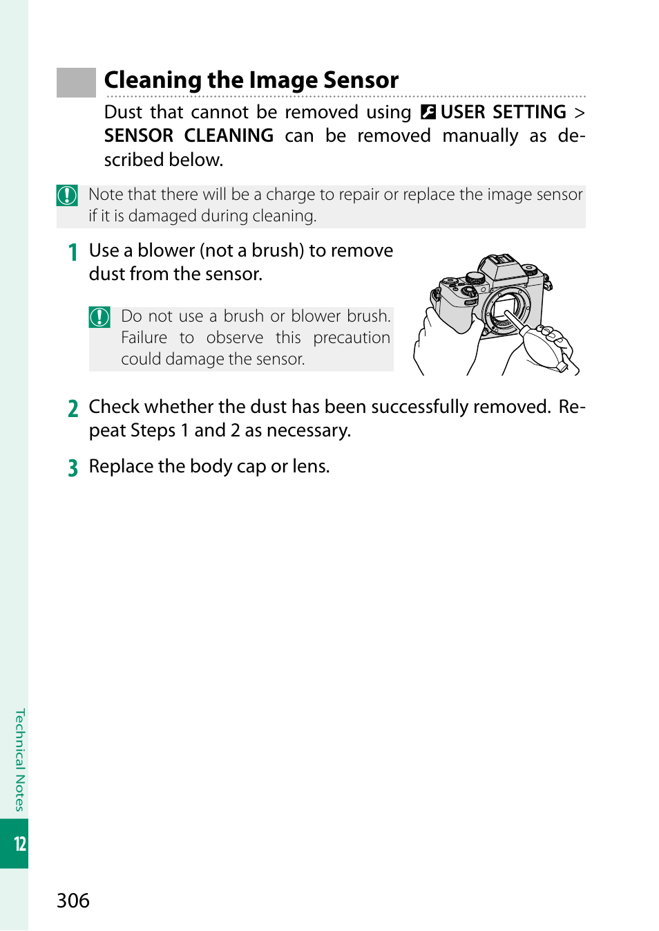 Cleaning the image sensor | FujiFilm X-S10 Mirrorless Camera User Manual | Page 330 / 354