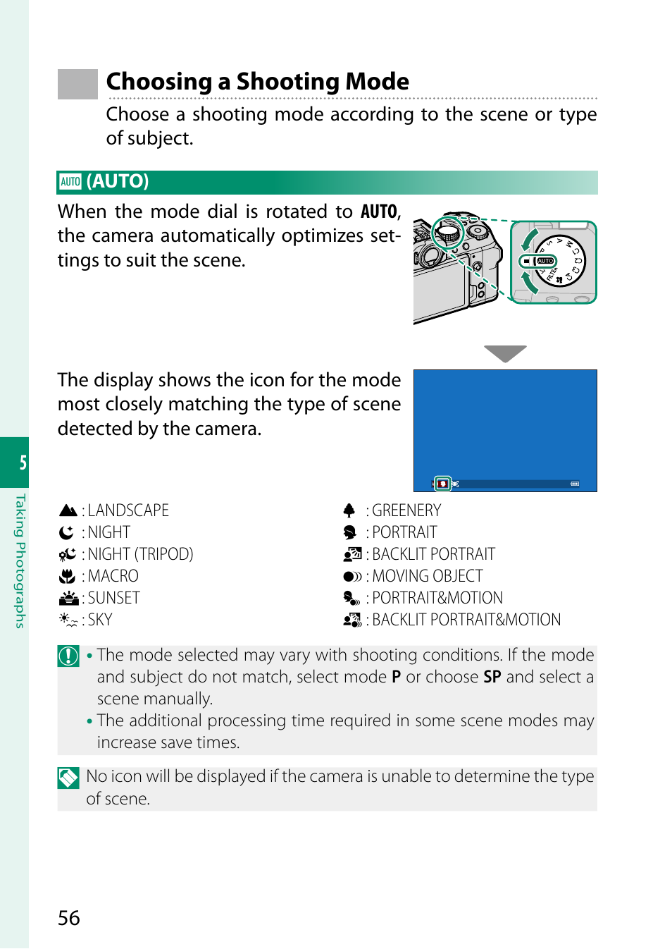 Choosing a shooting mode | FujiFilm X-S10 Mirrorless Camera User Manual | Page 80 / 354