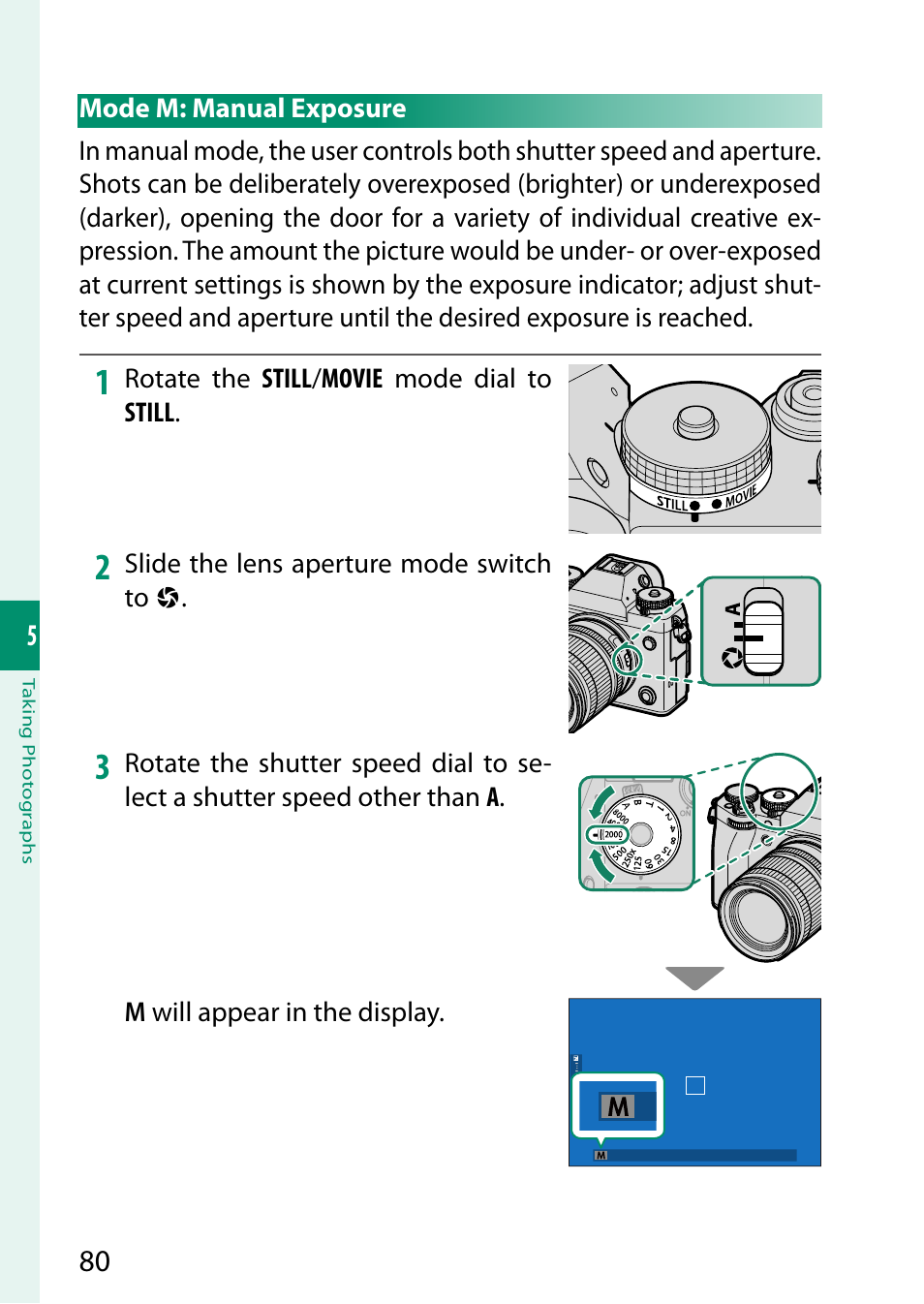 Mode m: manual exposure | FujiFilm X-T5 Mirrorless Camera (Silver) User Manual | Page 106 / 432