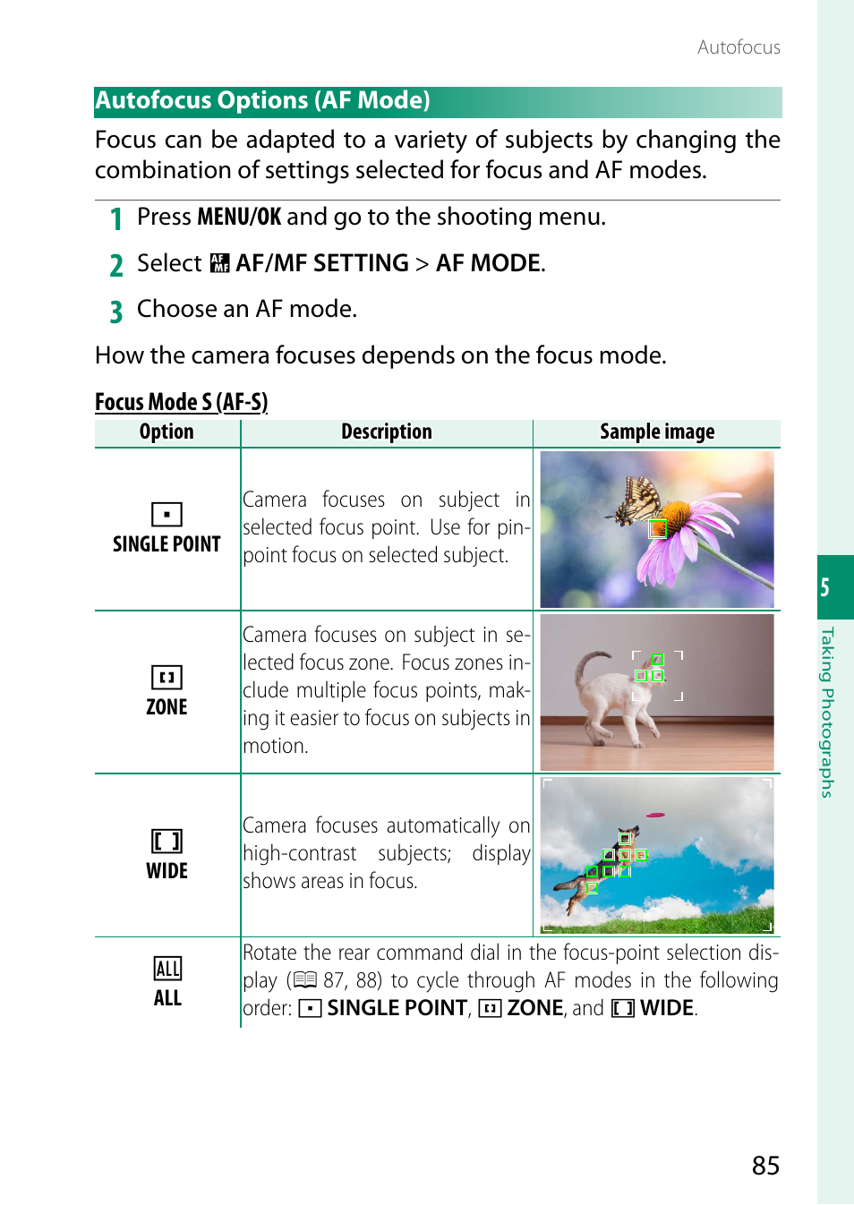 Autofocus options (af mode) | FujiFilm X-T5 Mirrorless Camera (Silver) User Manual | Page 111 / 432