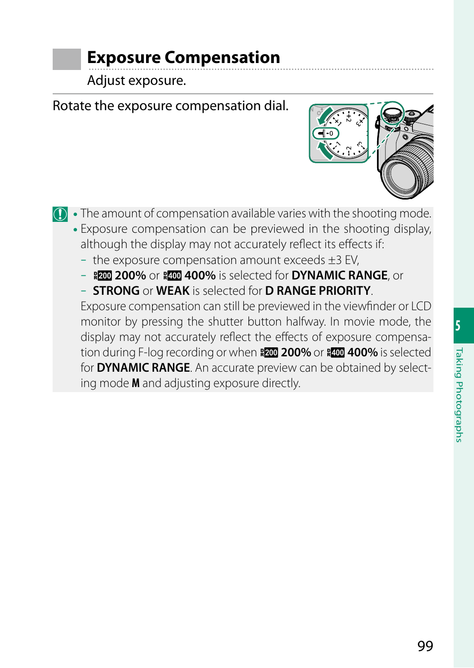 Exposure compensation | FujiFilm X-T5 Mirrorless Camera (Silver) User Manual | Page 125 / 432