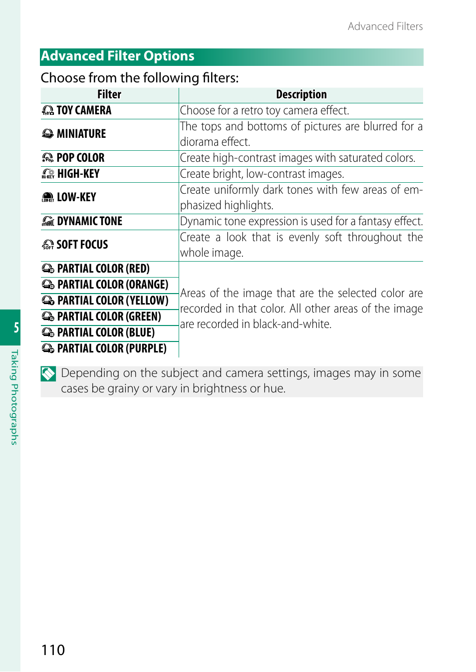 Advanced filter options | FujiFilm X-T5 Mirrorless Camera (Silver) User Manual | Page 136 / 432
