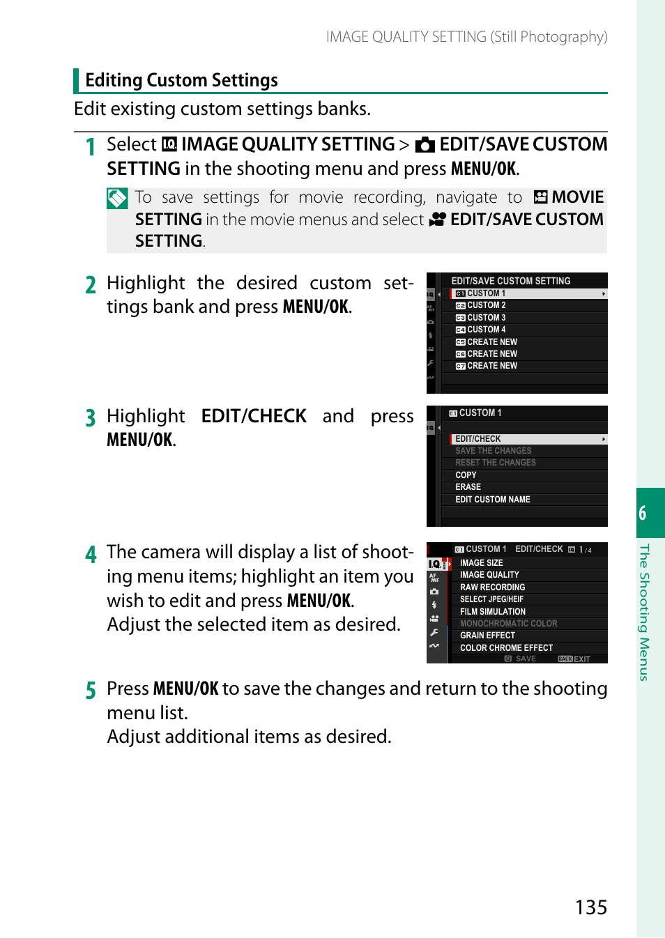 Highlight edit/check and press menu/ok | FujiFilm X-T5 Mirrorless Camera (Silver) User Manual | Page 161 / 432