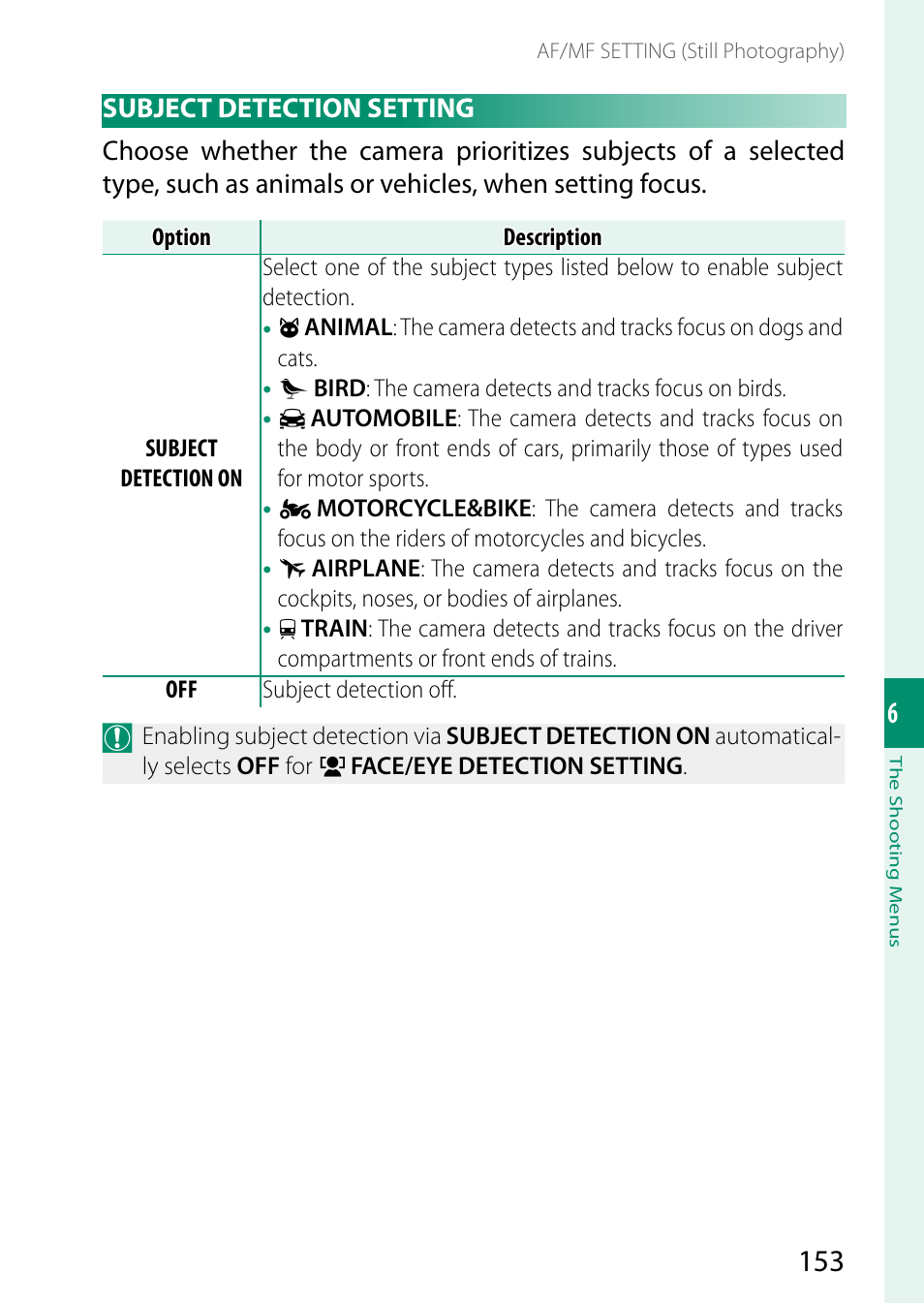 Subject detection setting | FujiFilm X-T5 Mirrorless Camera (Silver) User Manual | Page 179 / 432