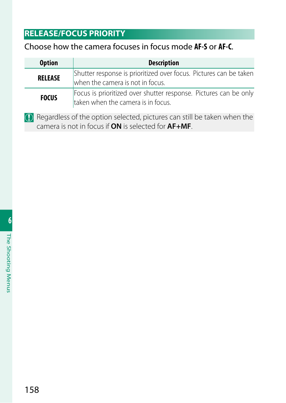 Release/focus priority | FujiFilm X-T5 Mirrorless Camera (Silver) User Manual | Page 184 / 432