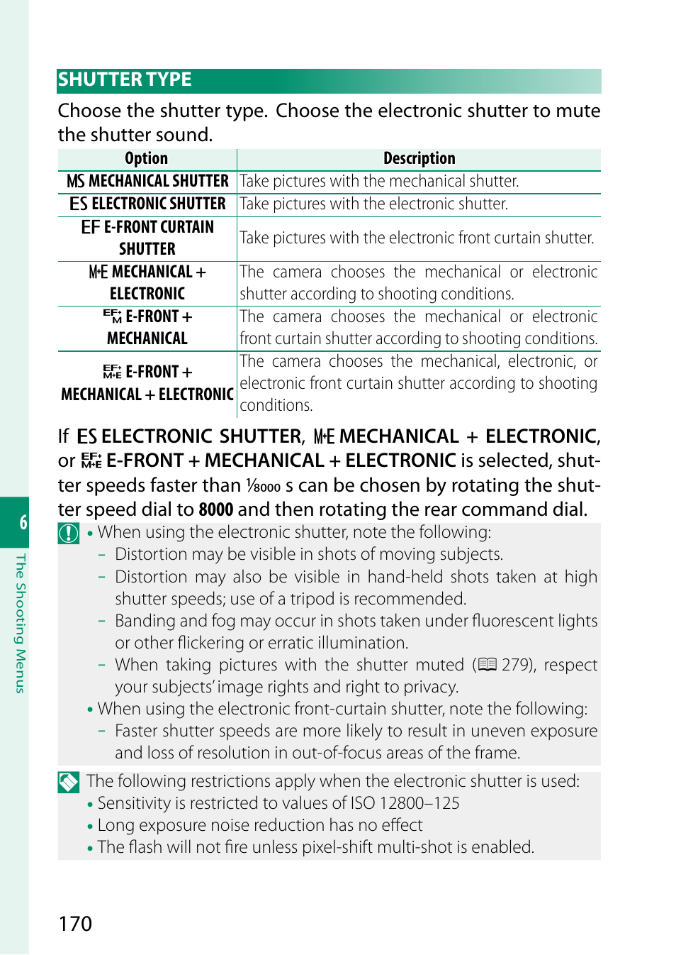 Shutter type | FujiFilm X-T5 Mirrorless Camera (Silver) User Manual | Page 196 / 432
