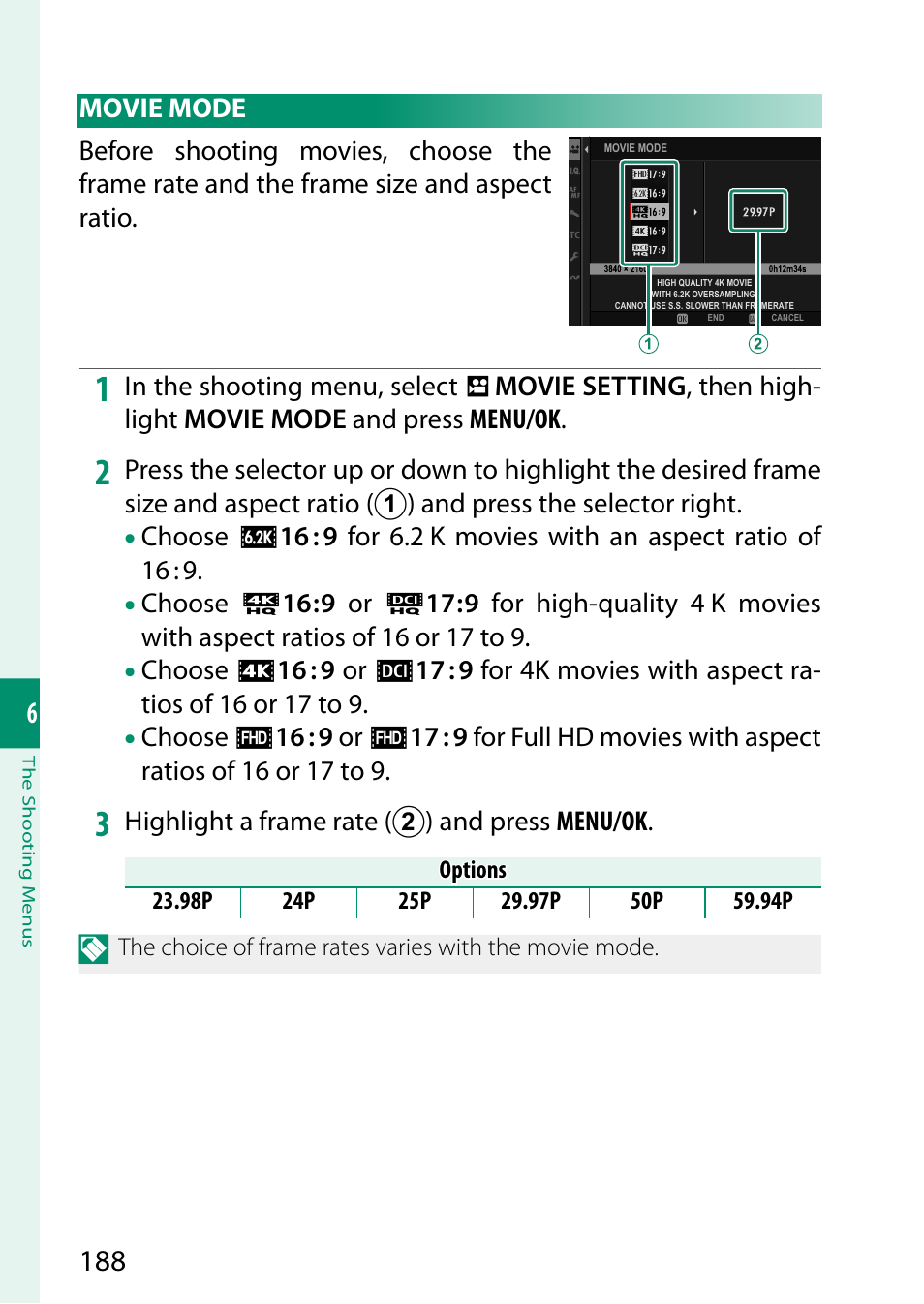 Movie mode | FujiFilm X-T5 Mirrorless Camera (Silver) User Manual | Page 214 / 432