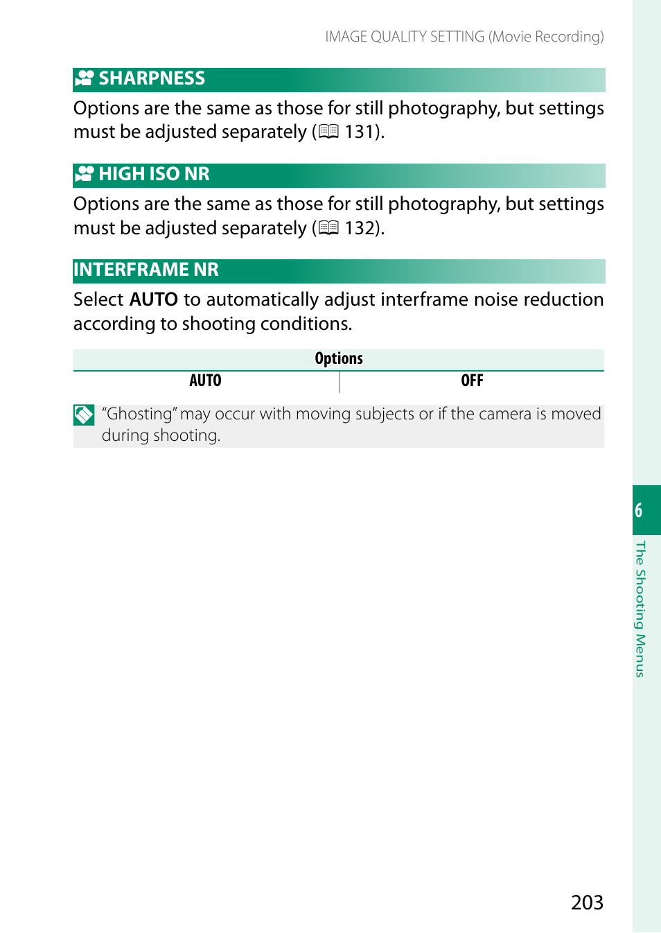 Sharpness, High iso nr, Interframe nr | FujiFilm X-T5 Mirrorless Camera (Silver) User Manual | Page 229 / 432