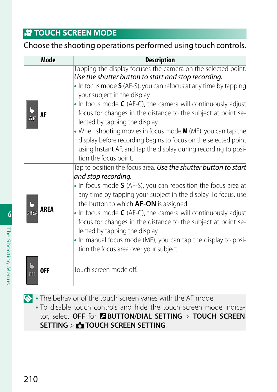 Touch screen mode | FujiFilm X-T5 Mirrorless Camera (Silver) User Manual | Page 236 / 432