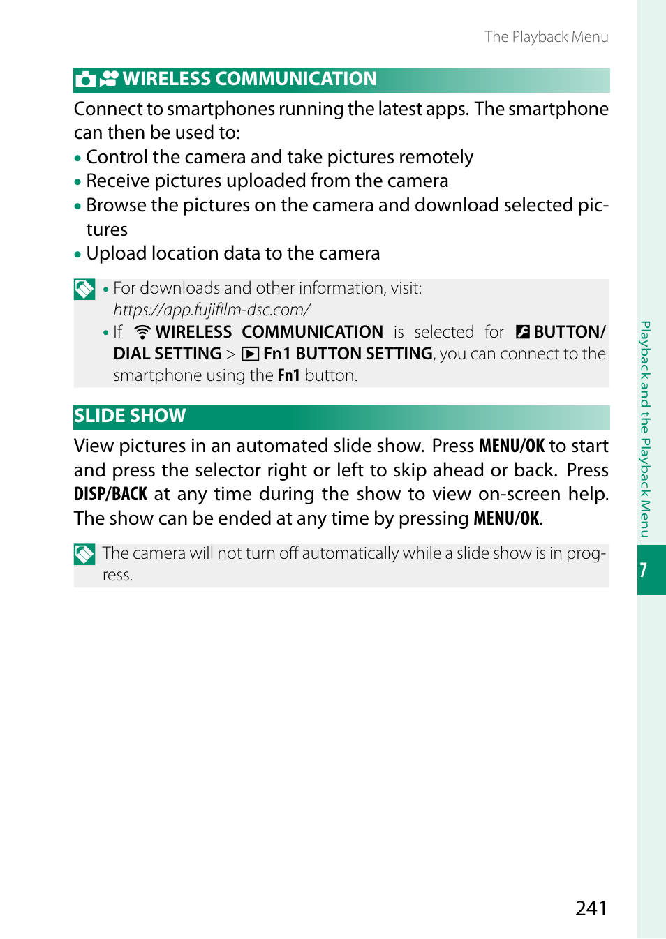 Wireless communication, Slide show | FujiFilm X-T5 Mirrorless Camera (Silver) User Manual | Page 267 / 432