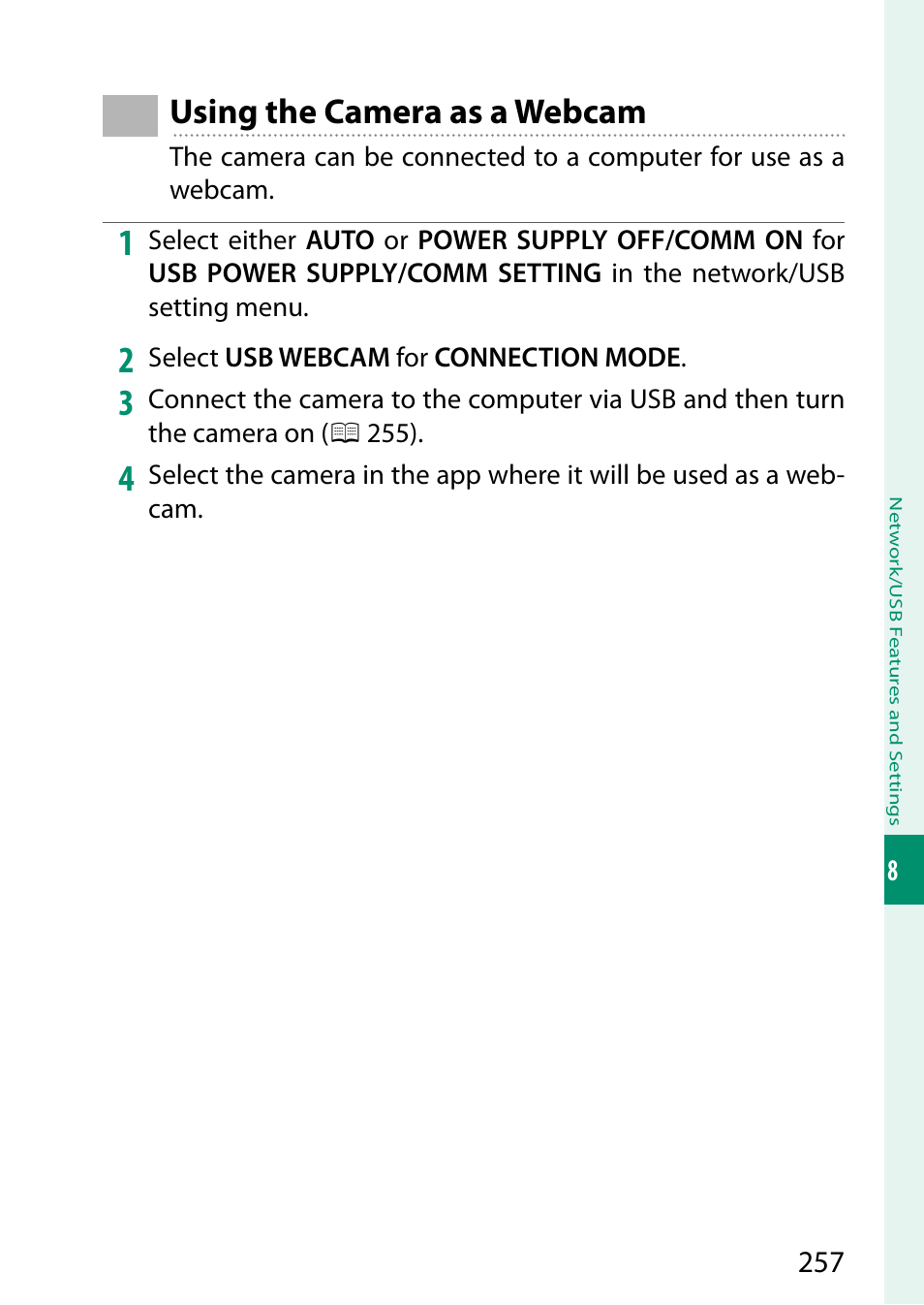 Using the camera as a webcam | FujiFilm X-T5 Mirrorless Camera (Silver) User Manual | Page 283 / 432