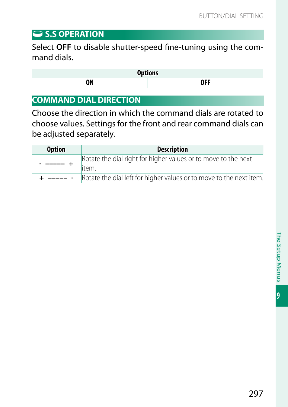 S.s operation, Command dial direction | FujiFilm X-T5 Mirrorless Camera (Silver) User Manual | Page 323 / 432
