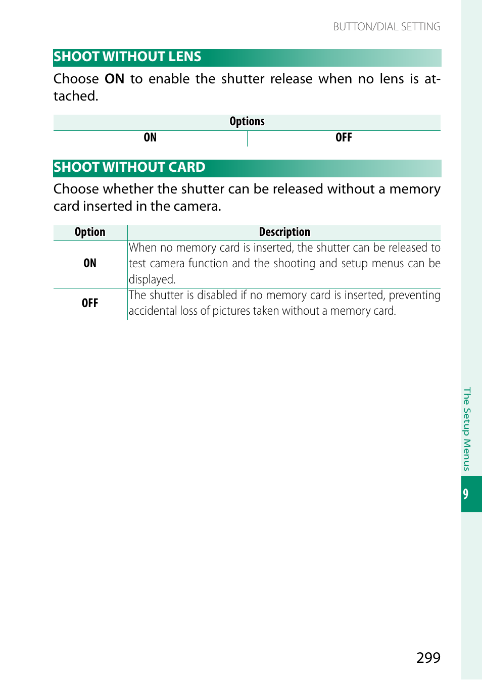 Shoot without lens, Shoot without card, Shoot without lens shoot without card | FujiFilm X-T5 Mirrorless Camera (Silver) User Manual | Page 325 / 432