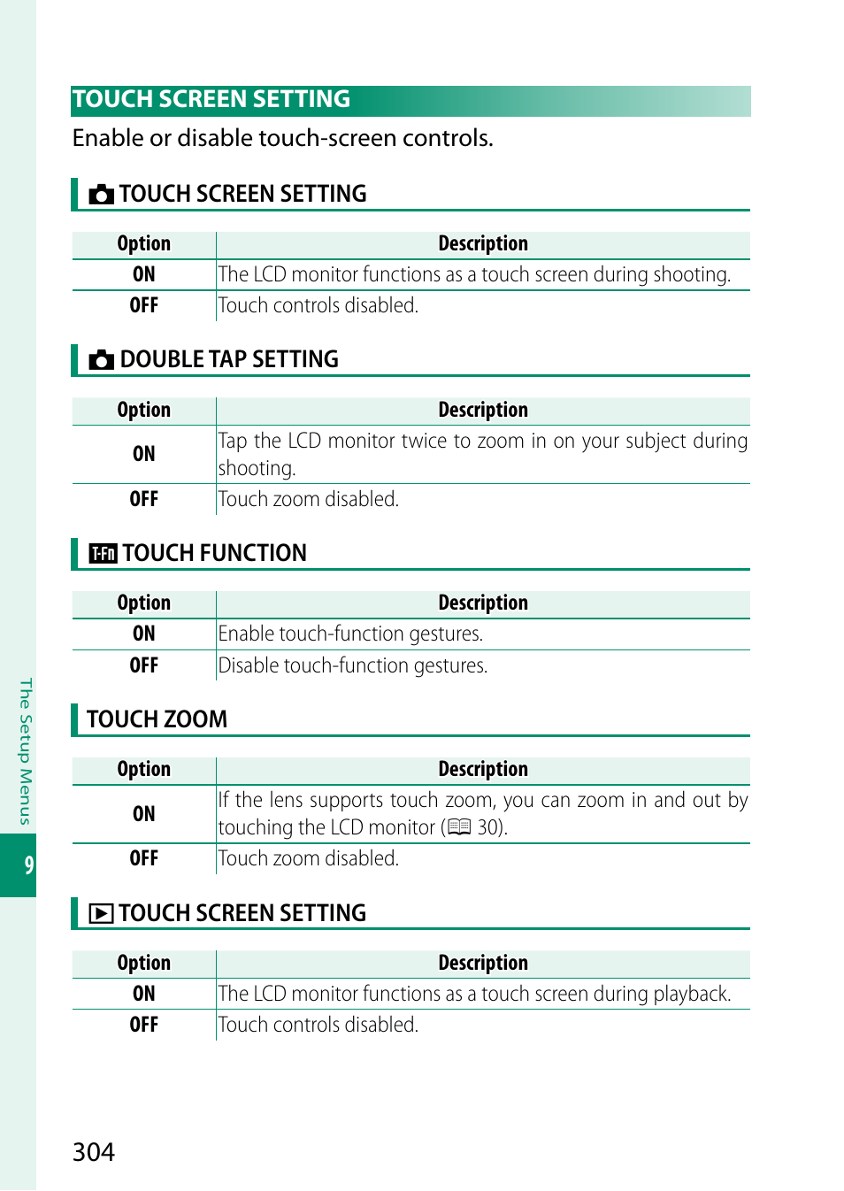 Touch screen setting | FujiFilm X-T5 Mirrorless Camera (Silver) User Manual | Page 330 / 432