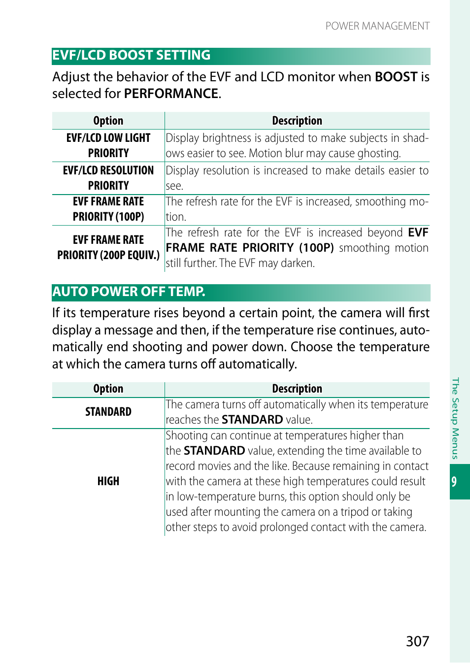 Evf/lcd boost setting, Auto power off temp, Evf/lcd boost setting auto power off temp | FujiFilm X-T5 Mirrorless Camera (Silver) User Manual | Page 333 / 432