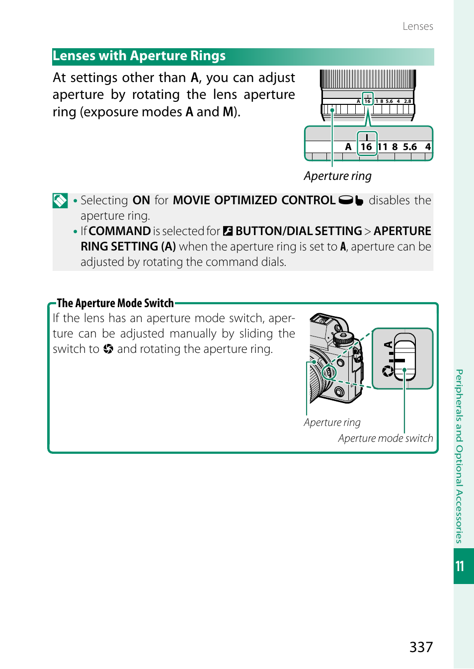 Lenses with aperture rings | FujiFilm X-T5 Mirrorless Camera (Silver) User Manual | Page 363 / 432