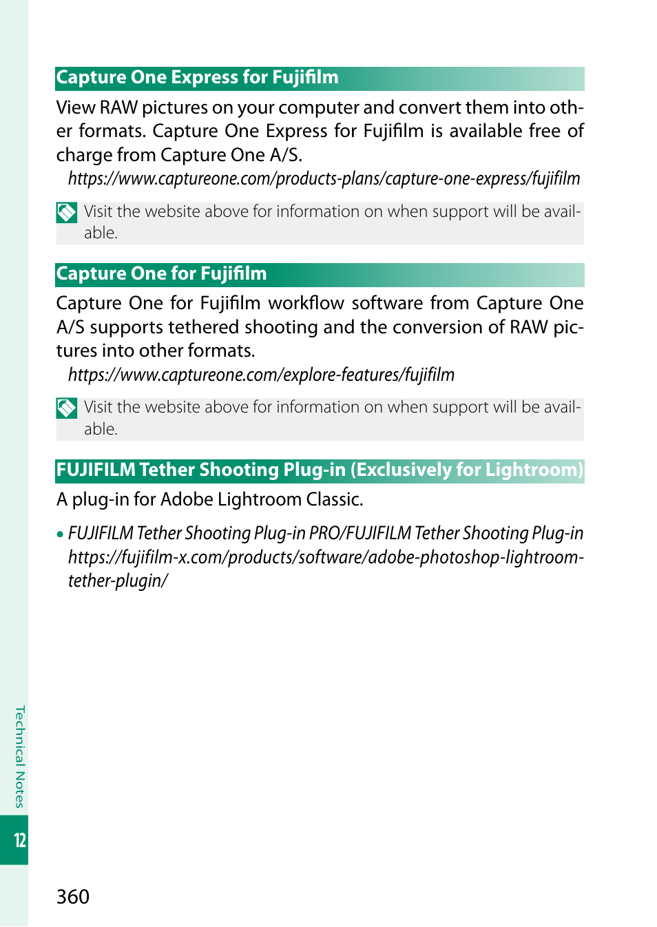 Capture one express for fujifilm, Capture one for fujifilm | FujiFilm X-T5 Mirrorless Camera (Silver) User Manual | Page 386 / 432