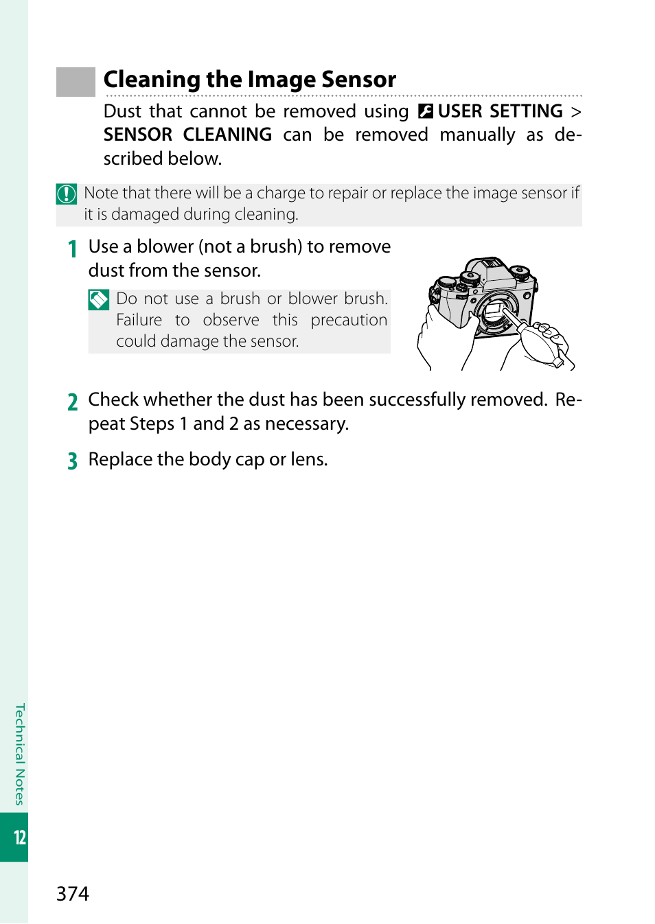 Cleaning the image sensor | FujiFilm X-T5 Mirrorless Camera (Silver) User Manual | Page 400 / 432