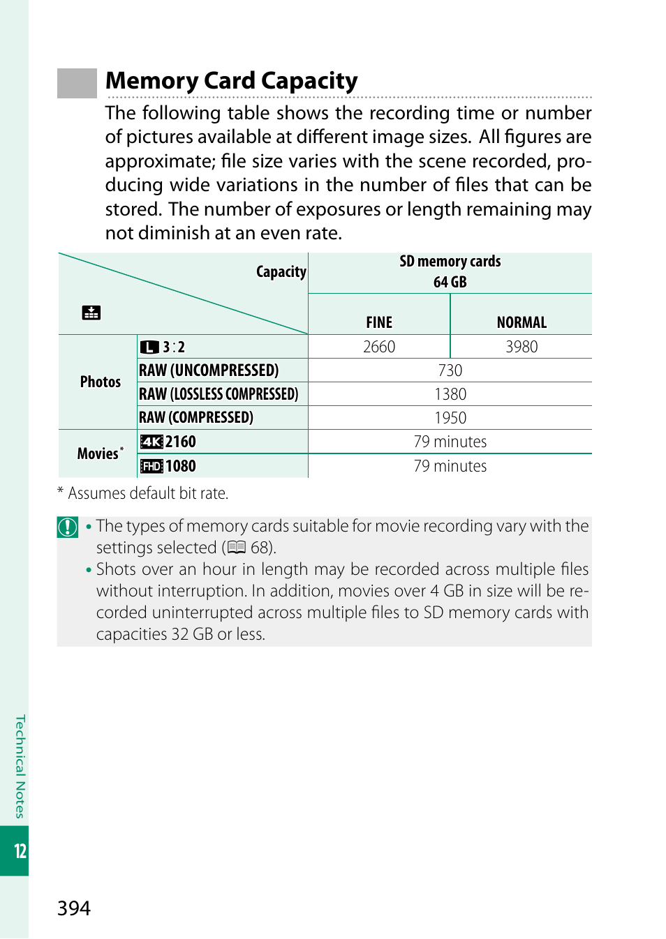 Memory card capacity | FujiFilm X-T5 Mirrorless Camera (Silver) User Manual | Page 420 / 432