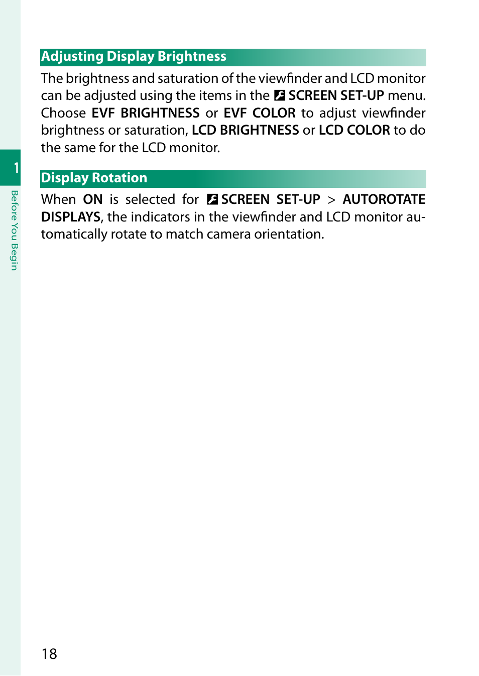 Adjusting display brightness, Display rotation, Adjusting display brightness display rotation | FujiFilm X-T5 Mirrorless Camera (Silver) User Manual | Page 44 / 432