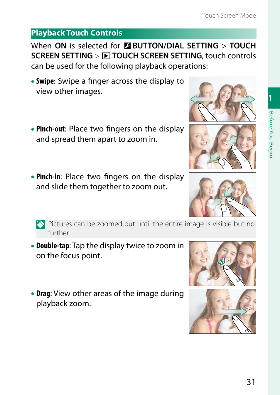 Playback touch controls | FujiFilm X-T5 Mirrorless Camera (Silver) User Manual | Page 57 / 432