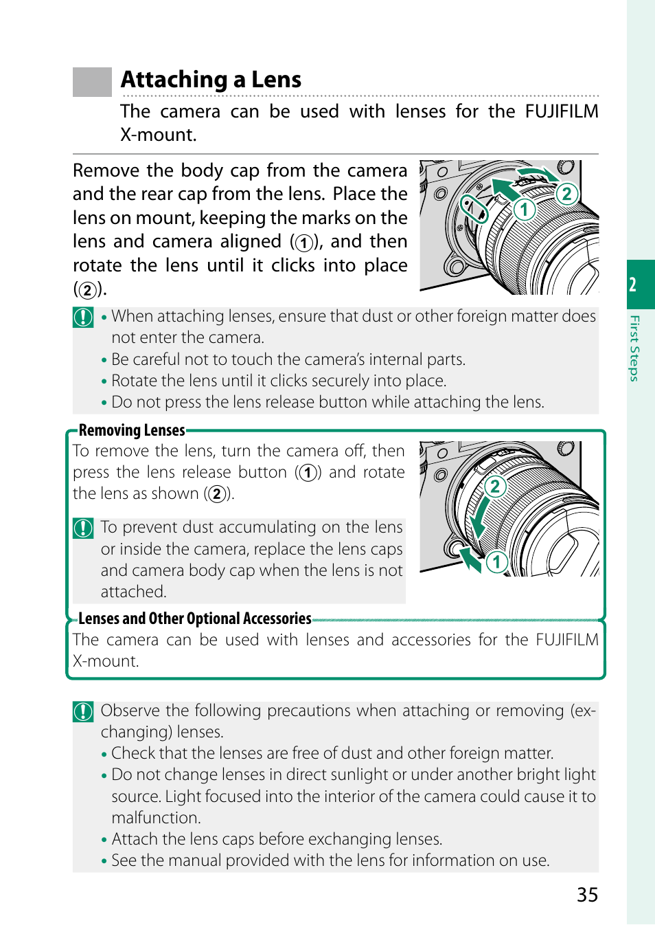 Attaching a lens | FujiFilm X-T5 Mirrorless Camera (Silver) User Manual | Page 61 / 432